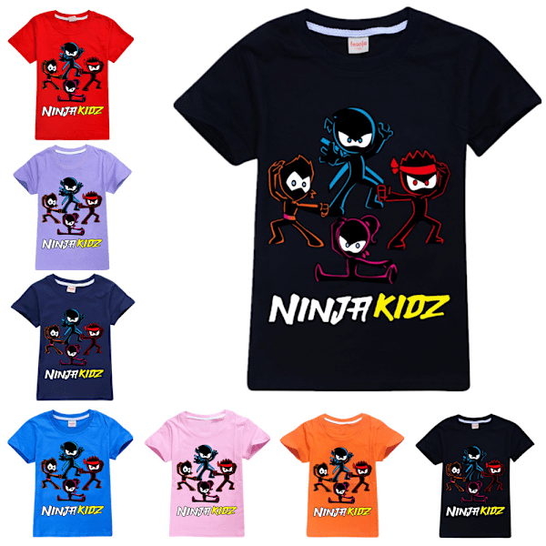 Ninja Kidz Pojkar Flickor T-shirts Söta Grafiska Tecknade Tryck Rund Hals Roliga Kortärmade Toppar Vardaglig Vår Sommar Tröja För Barn Orange 140cm