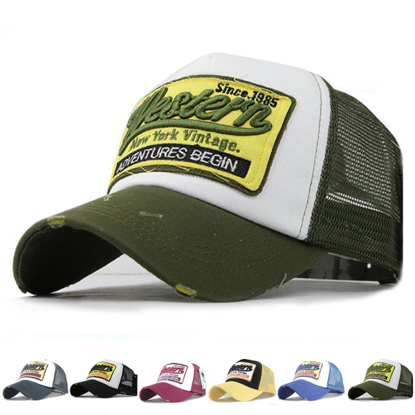 Distressed WESTERN Trucker Mesh Basebollkeps Hip Hop Andningsbar Snapback Cap Yellow