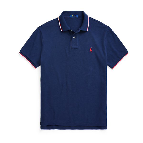 Herrar Broderade Poloskjortor Krage Knapp Upp Toppar Kortärmad T-shirt Sommar Tee Skjortor Blus Royal blue M