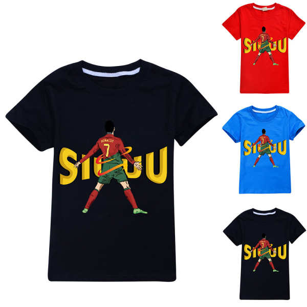 Fotboll CR7 Ronaldo T-shirt Barn Pojkar Flickor Kortärmade skjortor Sommartröjor T-shirt Ålder 5-12 år Black 130cm