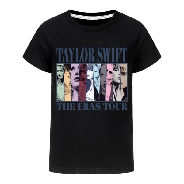 Barn Flickor Taylor Swift Print T-shirt Crew Neck Kortärmad Casual Toppar Black 140cm