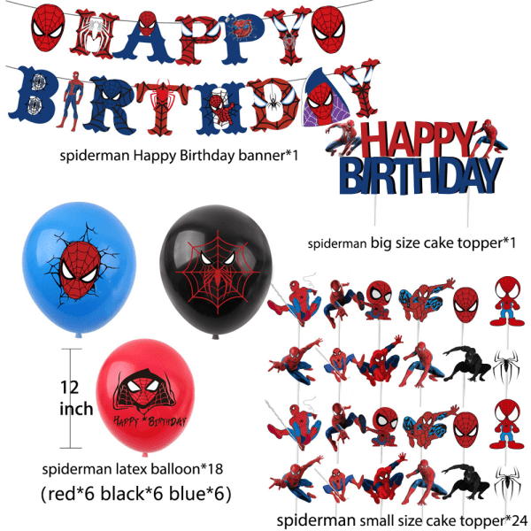 Grattis på födelsedagen Spiderman Theme Balloons Kit Cake Toppers