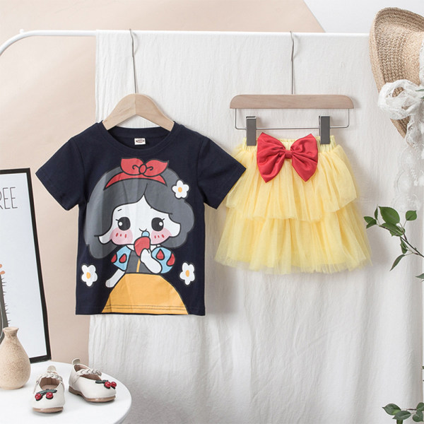 Tjej Söt Snow White Princess T-shirt + Tyll kjol Outfits Set Royal Blue 5-6 Years