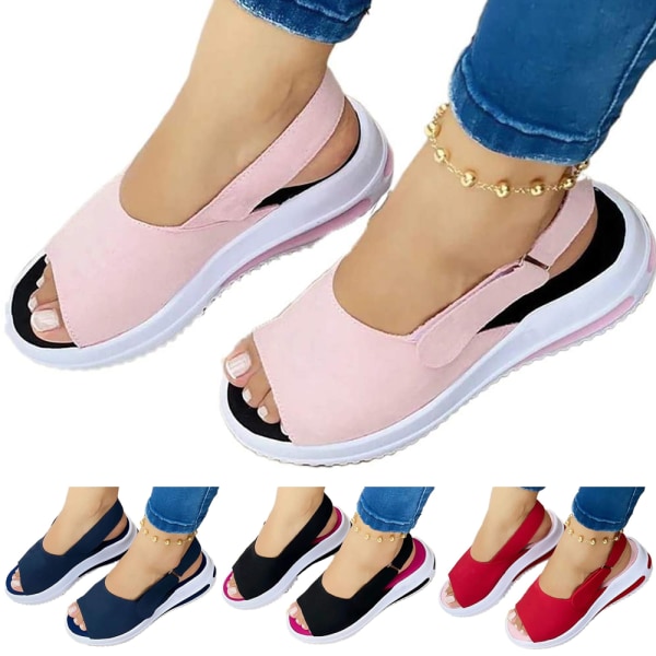 Kvinnans fiskmun platta skor mode sandaler Tofflor Pink 41