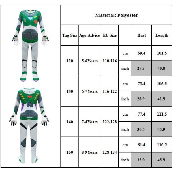 Buzz Lightyear Cosplay Kostym Jumpsuit Finklänning för barn 130cm