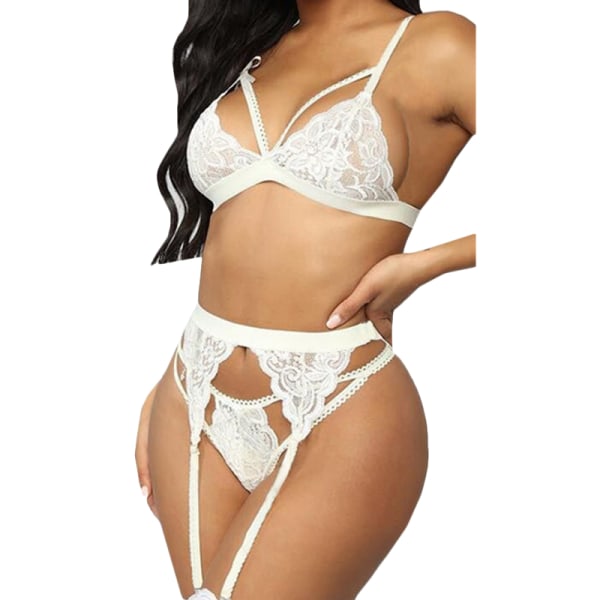 Kvinnor Sexiga Spets Underkläder Nattkläder Underkläder BH + Thong Set White XL