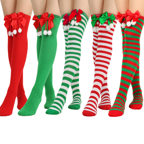 Kvinnor långa strumpor jul rosett-knut lår Höga strumpor Kläder 1