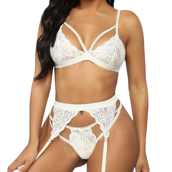 Kvinnor Sexiga Spets Underkläder Nattkläder Underkläder BH + Thong Set White XL