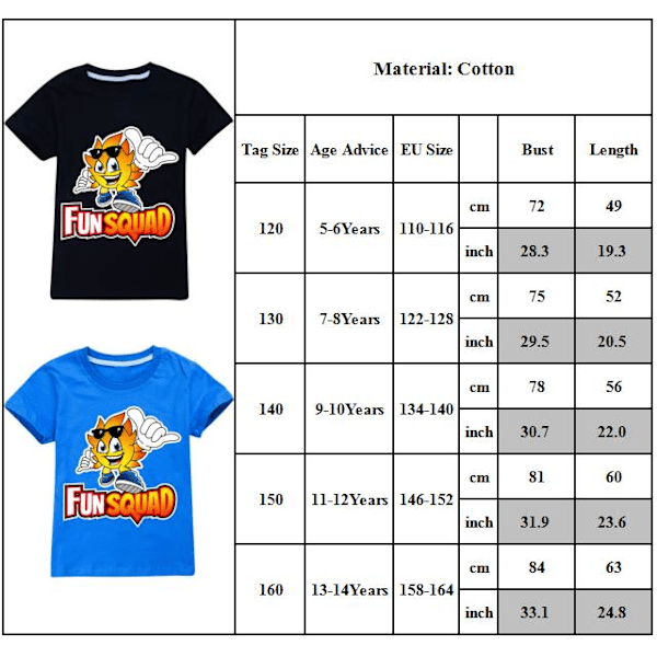 Fun Squad Gaming T-shirts för Pojkar och Flickor, Söta Grafiska Tecknade Tryck, Rund Hals, Rolig Kortärmad Tröja, Vardaglig Vår- och Sommartröja för Barn Black 120cm