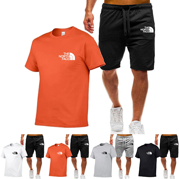 Sommar Herr Sportkläder Tryckt Fitnessdräkt Löpkläder Casual T-shirt + Shorts Set A XL