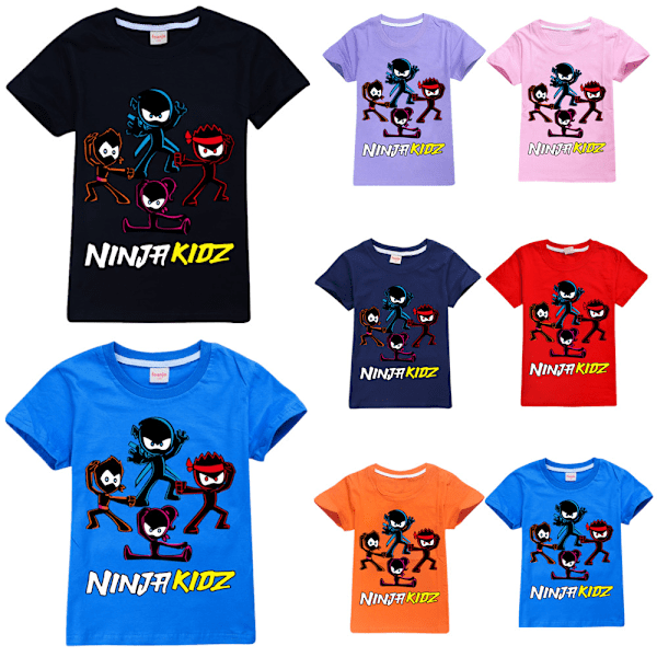 Ninja Kidz Pojkar Flickor T-shirts Söta Grafiska Tecknade Tryck Rund Hals Roliga Kortärmade Toppar Vardaglig Vår Sommar Tröja För Barn Black 160cm