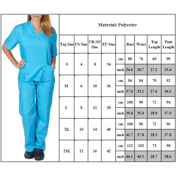 Vårduniform Set Kvinnor Arbetskläder Mock Topp med Byxor Set Sky Blue L