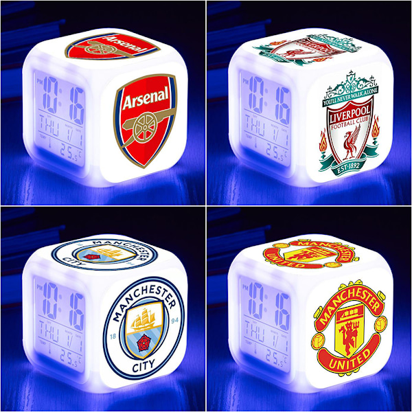 Digital väckarklocka för barn, tecknad fotbollsmönster 7 LED färgväxlande klocka med termometerfunktion och nattlampa, present till pojkar flickor C