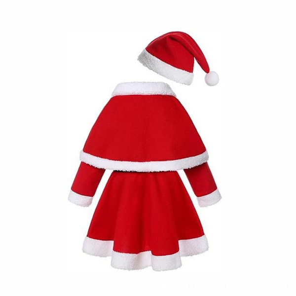Flickor Santa Claus Cosplay Klänning Jul Klänning Hatt Outfit 120CM