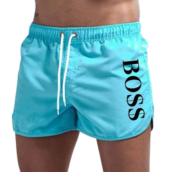 Män Boss Sommar Badbräda Badbyxor Trunks Badkläder Strand Surfing Sport Jogger Jogging Kort Byxor Sky Blue XL