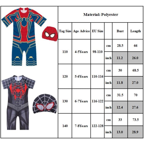 Barn Pojkar Marvel Spiderman One Piece Sunsafe Simdräkt Baddräkt Baddräkt B 110cm