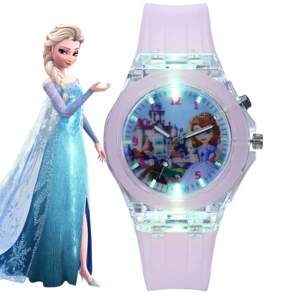 Söt Tecknad Klocka Frozen Quartz Klocka LED-Blixt för Flicka #3
