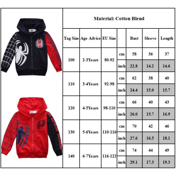 Kids Spider-Man Coat Zip Up Hoodie Jacka Casual Coats red 110cm