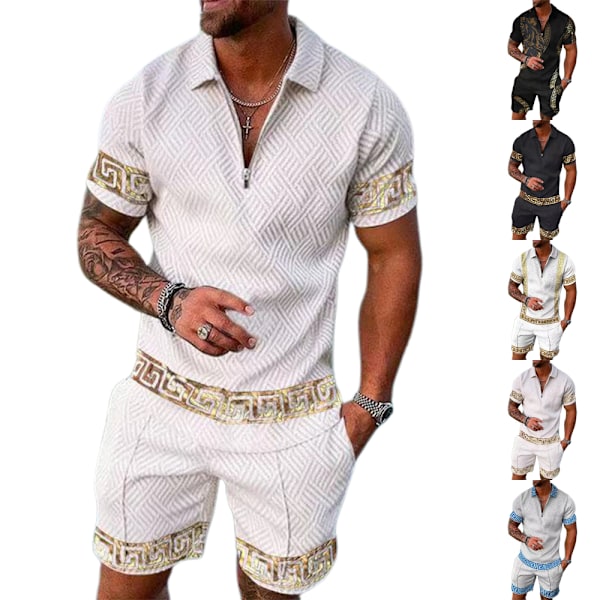 Herrar Casual 3D Tryckt POLO Skjorta Set Sportkläder Set Mode Sommar Kortärmad T-shirt Shorts Set Man Tracksuit A L