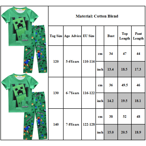 Kid Casual Minecraft T-shirt + byxor Pyjamas Set Nattkläder 120cm