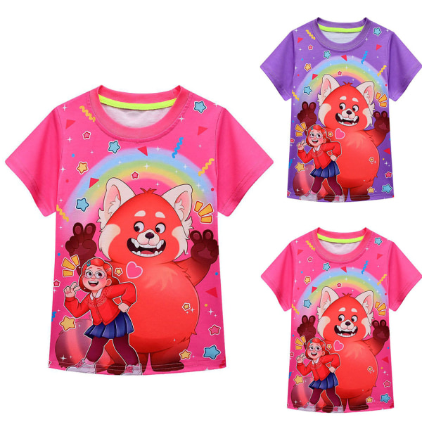 Turning Red Panda Princess Girls Summer Short Sleeve T-shirt rose red 120cm