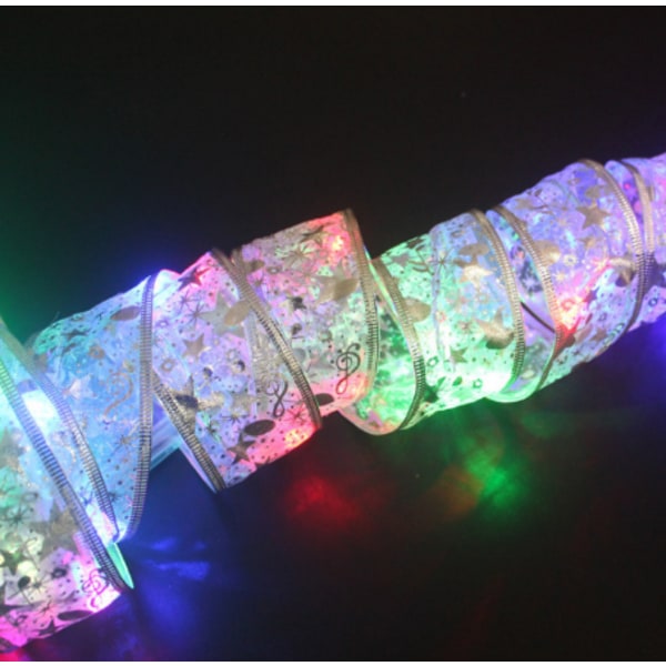 Julfest LED-ljus Xmas Tree Top Ribbon Bow Ornament Gift Silver, iridescent