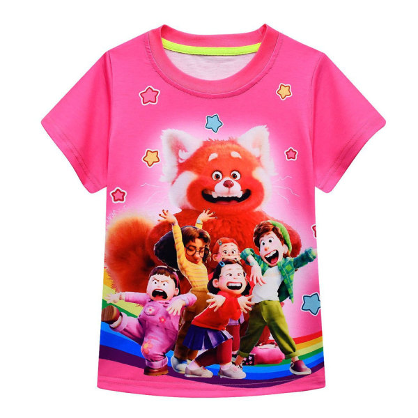 Turning Red Panda Girl Summer Cartoon Kortärmad T-shirt rose red 110cm