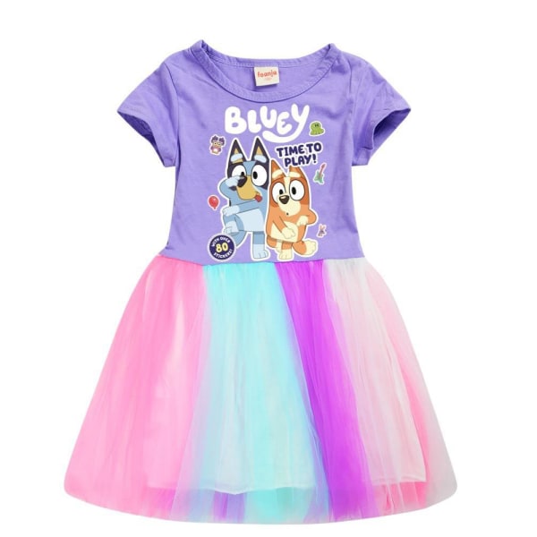 Blueys Printed Kids Girls Dress Casual Princess Party Rainbow Kjol Tutu Klänningar Purple 150cm