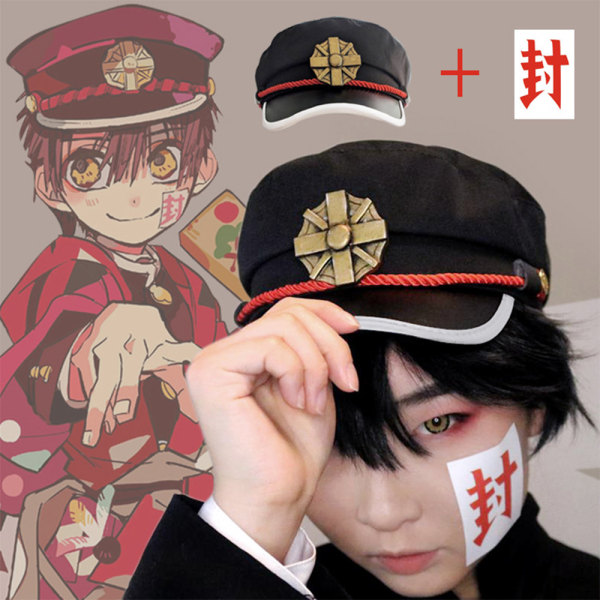 Hanako-kun hatt med klistermärke Cosplay kostym Halloween fest rekvisita platt cap