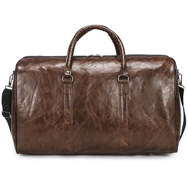 Män Pu Läder Duffle Weekend Bag Gym Resebagage Handväska Brown 3 cm