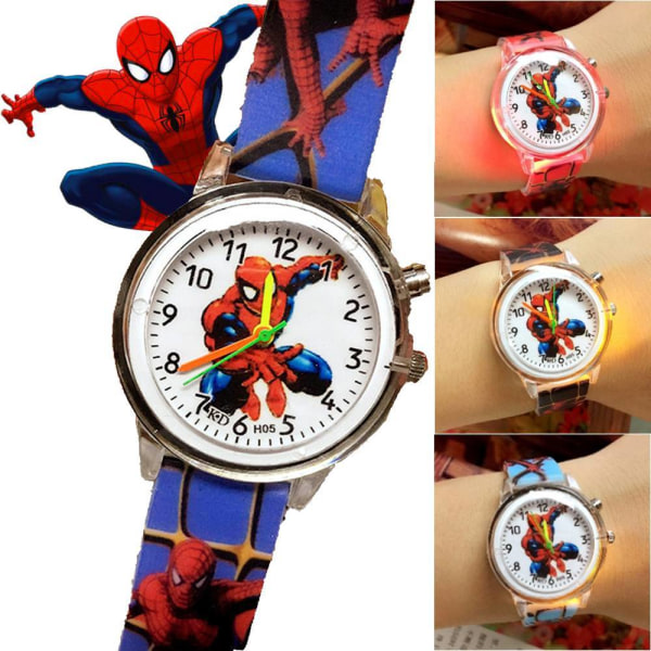 Kids Luminous Watch Blinkande ljus Spiderman Clock Smart Watch Blue