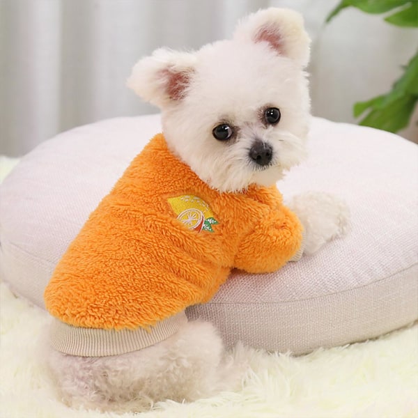 Pet Sweater Fleecekläder Katt Valp Hund Varm Jumper Coat Orange M