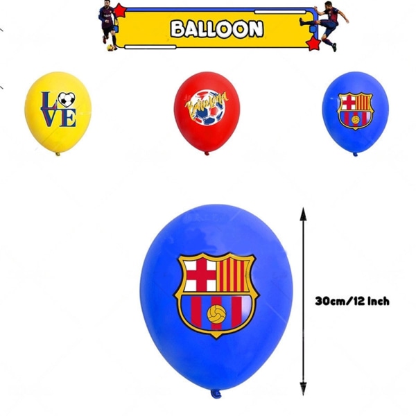 Barcelona Fotboll Födelsedagsfest Tillbehör Set Banner Cake Toppers Ballong Dekor