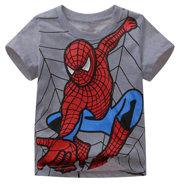 Pojke med rund hals sommar Spiderman Cosplay kortärmad T-shirt topp Grey 100cm
