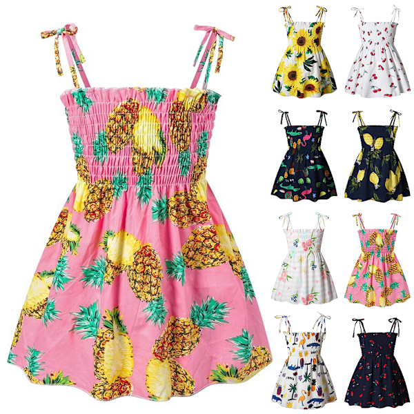 Barn Flickor Småbarn Axelbandsklänning Blommig Klänning Fest Vardagsklänning Swing Klänning Sommar D 90cm