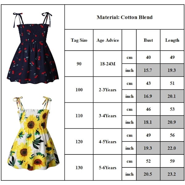 Barn Flickor Småbarn Axelbandsklänning Blommig Klänning Fest Vardagsklänning Swing Klänning Sommar C 90cm