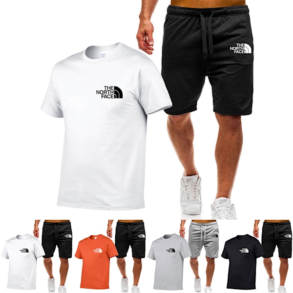 Sommar Herr Sportkläder Tryckt Fitnessdräkt Löpkläder Casual T-shirt + Shorts Set C M