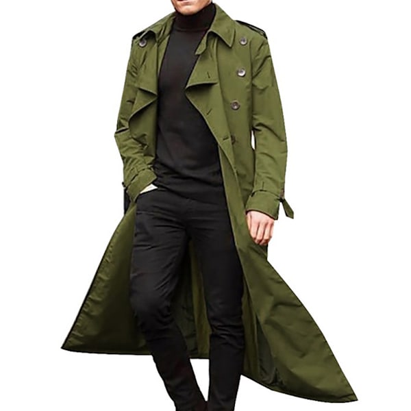 Fashion Herr Vinter Varma Lång Trenchcoat Krage Parka Jacka Mode Business Casual Overcoat Ytterkläder Green M
