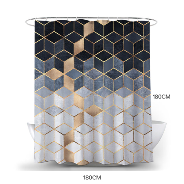 Badrum Geometriskt printed duschdraperi med sexkantskrok D 180*180cm