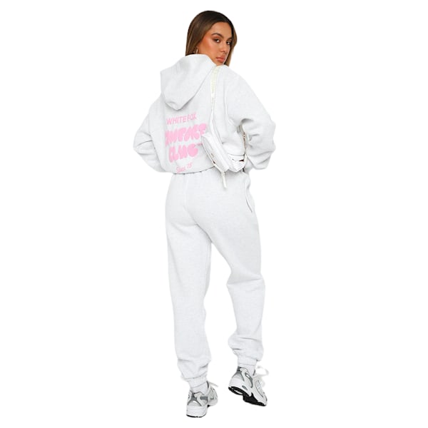 Dam Casual Fashion Vit Fox Boutique Hoodie Sweatshirt Tröja Huvtröja Byxor Tracksuits White M