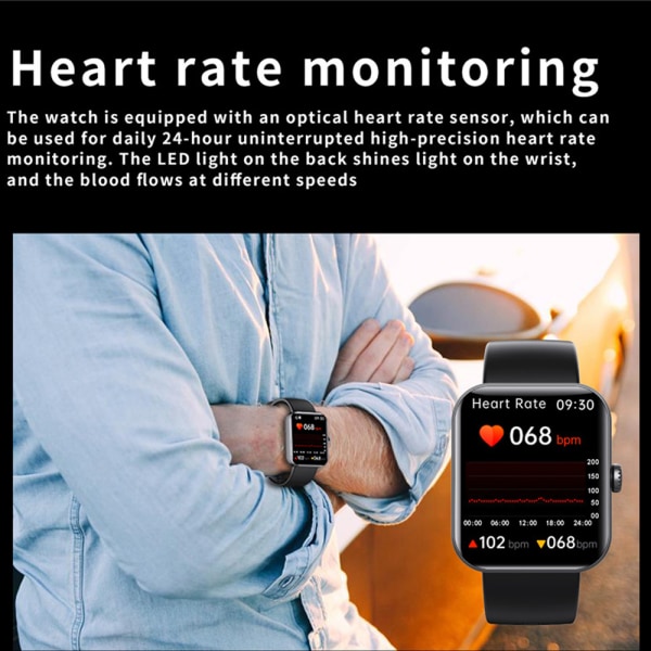 Unisex Smartwatch Heart Rate Blodsockermätare Smart Watch för Android iOS Black