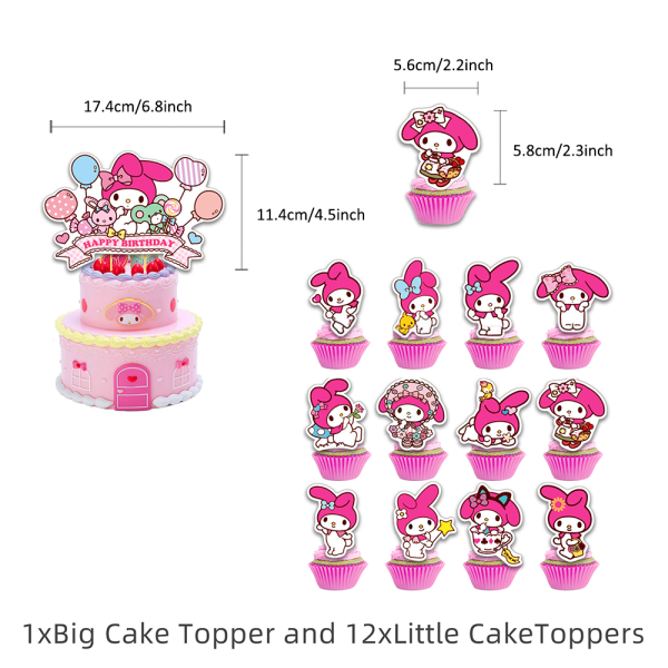 Sanrio My Melody Födelsedagsfest Dekoration Ballonger Banner Tillbehör Kit Tårtdekorationer