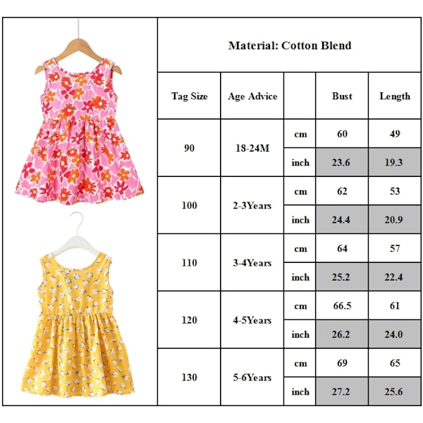 Småbarn Baby Barn Flickor Ärmlös Tryckt Prinsessklänning Blommig Sommarklänning NY F 100cm