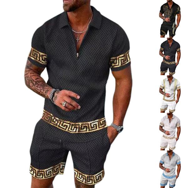 Herrar Casual 3D Tryckt POLO Skjorta Set Sportkläder Set Mode Sommar Kortärmad T-shirt Shorts Set Man Tracksuit C M