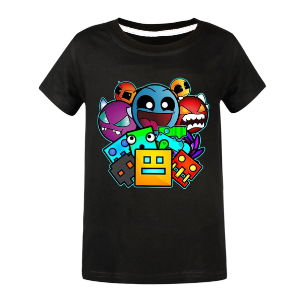 Geometry Dash T-shirt Barn Pojkar Flicka Kortärmade skjortor Sommartröjor T-shirt Travel Black 140cm