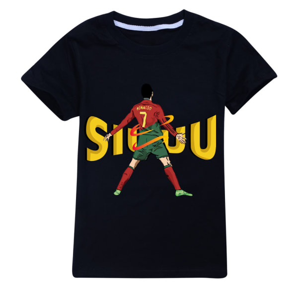 Fotboll CR7 Ronaldo T-shirt Barn Pojkar Flickor Kortärmade skjortor Sommartröjor T-shirt Ålder 5-12 år Black 120cm