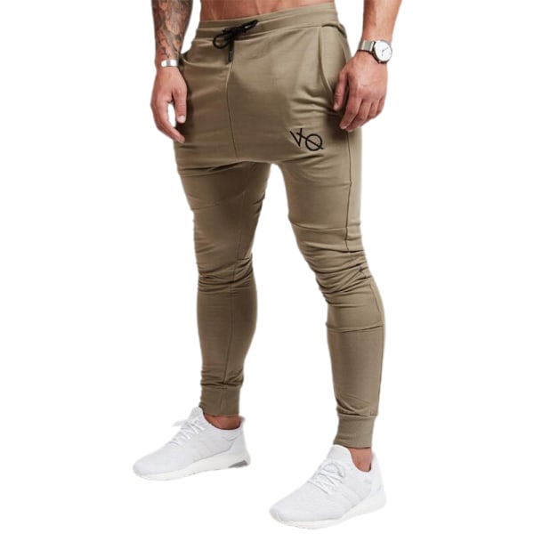 Herrlöparspårkostym Joggingbyxor Byxor Joggers Fitness Sports Sweat Pants Khaki L