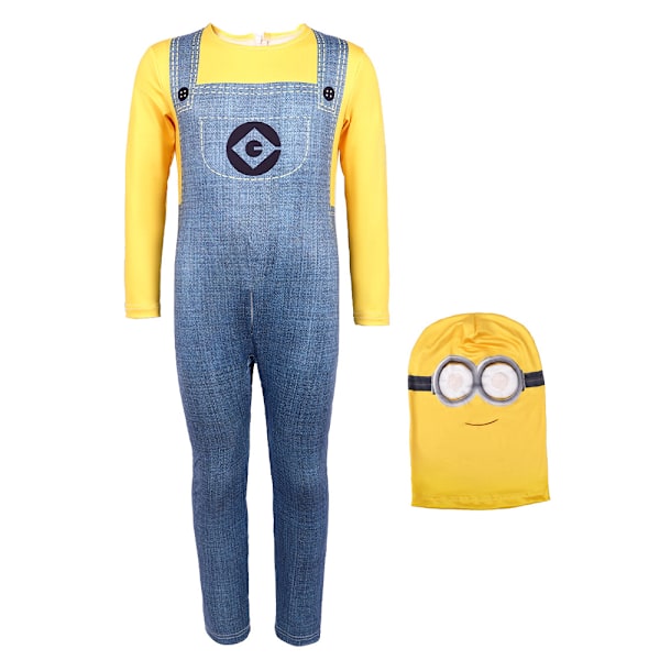 Minions Halloween Cosplay Kostym Barn Fancy Dress Beanie Hatt Jumpsuit Outfits 110cm