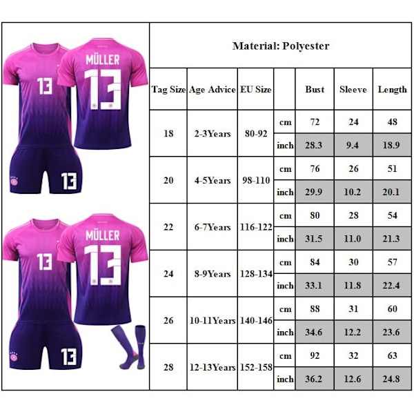 2024 Europeiska Cupen Fotbollströjor Barn Fotbollströja Set Nr 13 Muller Tröjor Uppsättningar 20