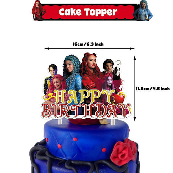 Descendants: The Rise of Red Bursdagsselskapsutstyrsett, Temafestdekorasjoner Inkludert Bursdagsbanner, Kaketopp, Cupcaketopp, Ballong